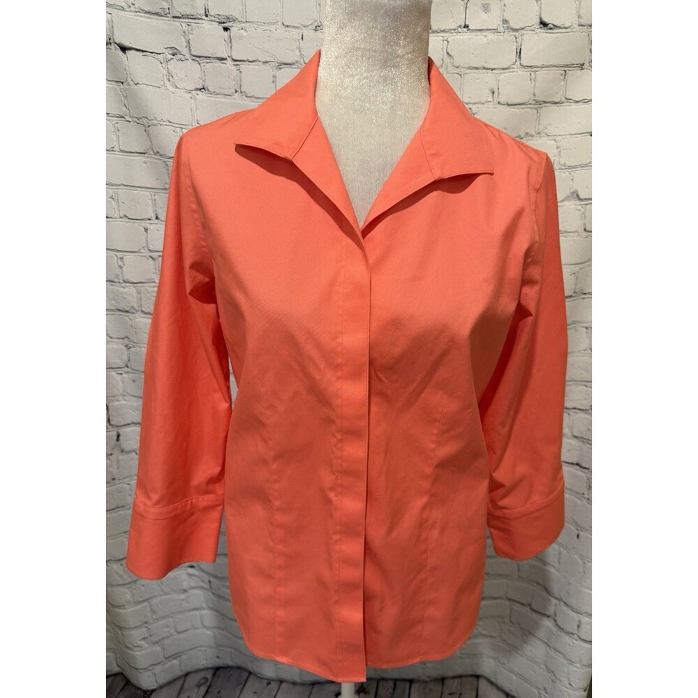 Chicos Chico's Shirt Women's Coral Top Blouse Button Up No Iron Size 0 Small